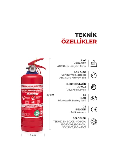 1 Kg Abc Kkt Yangın Tüpü Belgeli Denetim - Muayene Uyumlu