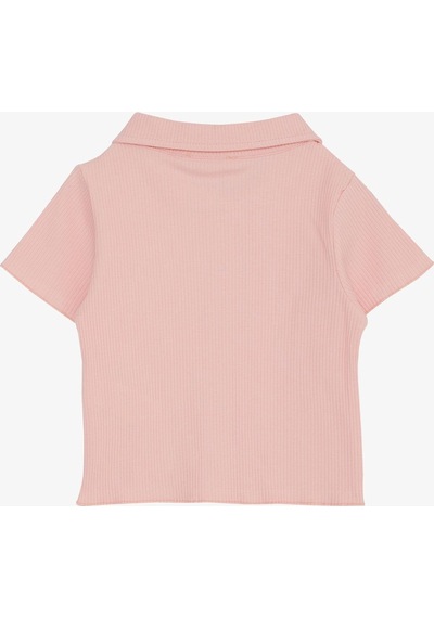 Breeze Kız Çocuk Tişört Crop Çıtçıtlı Fitilli 9-14 Yaş, Somon-somon Somon