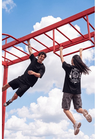 Black Nova Oversize Baskılı Unisex %100 Pamuk T-shirt Splash Head Siyah
