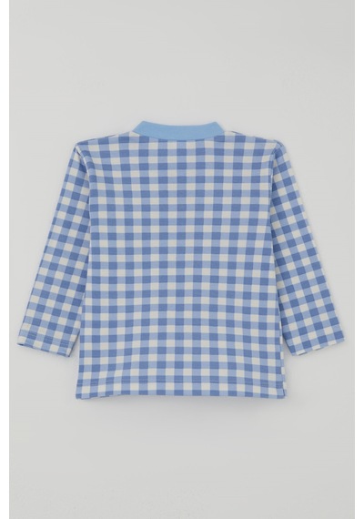 Breeze Erkek Bebek Pijama Takımı Ekose Desenli Önden Çıtçıtlı 4 Ay-1 Yaş, Mavi