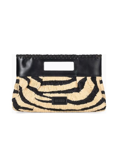 Staud Zebra Desenli Clutch Çanta, Rafya & Deri Lena , Çok Yönlü Şıklık El Çantası Siyah
