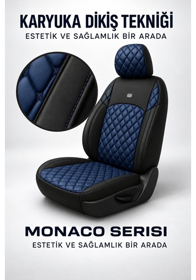 Renault Kangoo 1997-2008 Uyumlu Monaco Serisi Eviza 2+1 Ticari Lacivert Siyah Koltuk Kılıfı