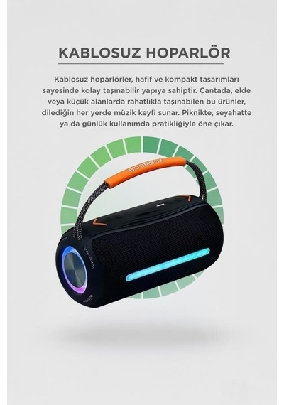 Premium Booms Box 360 Siyah Bluetooth Hoparlör Eğlence Plaj Kablosuz