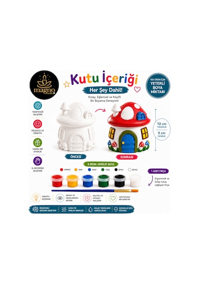 Çocuk Boyama Seti Mantar Ev Boyanabilir Dekoratif Taş Ev Eğitici Hobi Ve Yaratıcılık Oyuncağ