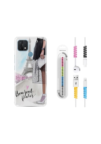 Oppo A15S Kılıf Kablo Koruyuculu Bonjour Paris 1419