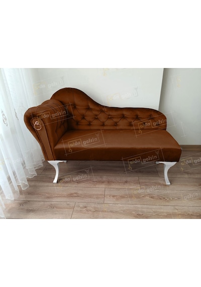 Dekoratif Bihter Koltuk Josefin Puf 120 Cm Beyaz Ayak Kahve