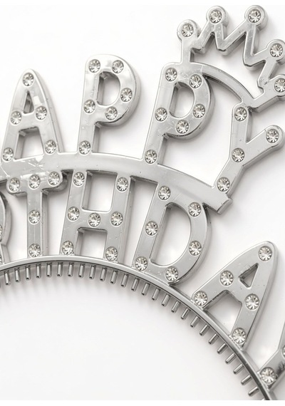 Gümüş Happy Birthday Taç Taşlı Görünümlü Doğum Günü Parti Kutlama Ve Eğlence Aksesuarı Diğer
