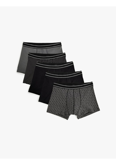 Koton 5'li Boxer Seti Geometrik Desenli Pamuklu Siyah 5wlm90038mk Siyah
