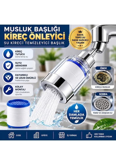 Viosa Kireç Önleyici Musluk Başlığı 360 Derece Döner Filtreli Ve Su Tasarufflu Başlık Siyah