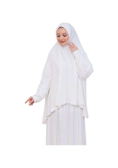 Modish Group İki Parça Namaz Elbisesi Uzun Pamuklu Tesettür Giyim Abaya & Başörtüsü Set Cream