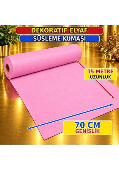 Vıp 15 Metre Pembe Tela Kumaş Pembe Elyaf Kumaş Avm Noel Yılbaşı Süsleme Kumaşı 70 Cm Genişliğinde