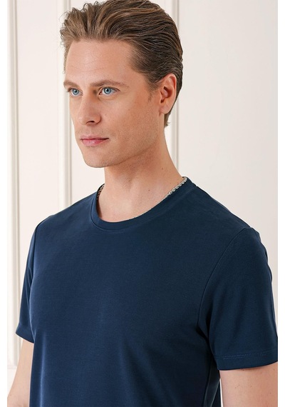 Efor Slim Fit Bisiklet Yaka Pamuklu Lacivert Tişört Ts 880 Lacivert