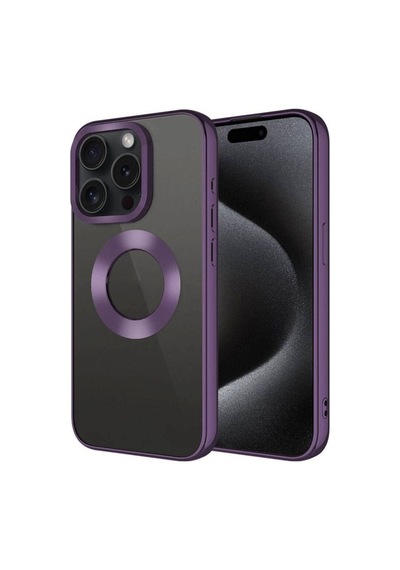 Apple Uyumlu iPhone 15 Pro Max Kılıf Tek Kamera Çerçeveli Logo Gösteren Zore Omega Kapak Derin Mor
