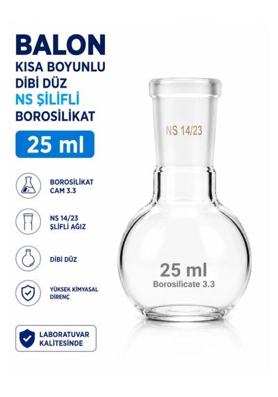 Balon Kısa Boyunlu Dibi Düz Ns Şilifli Borosilikat 25 Ml