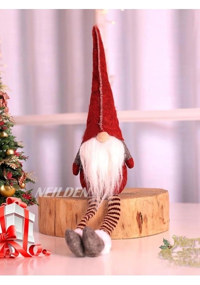1 Adet 35 Cm Uzun Şapkalı Gnome Tomte Şans Cücesi Yılbaşı Süsü Parti Dekorasyon Süs, Kırmızı Standart
