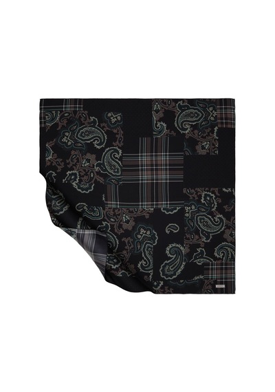 İpek Evi İpekevi Twill İpek Eşarp - Patchwork Desenli - Antrasit