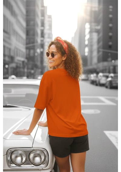 Mily Kadın Oversize Basic Bisiklet Yaka Pamuklu T-shirt Rahat Kesim Unisex Sevgili Kombini Turuncu Mily Kadın Oversize Basic Bisiklet Yaka Pamuklu T-shirt Rahat Kesim Unisex Sevgili Kombini Turuncu