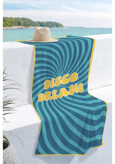 Retro Disco Dreams Modern Plaj Havlusu - Turkuaz Lacivert Sarmal Tasarım Hızlı Kuruyan Havlu Örtü Çok Renkli