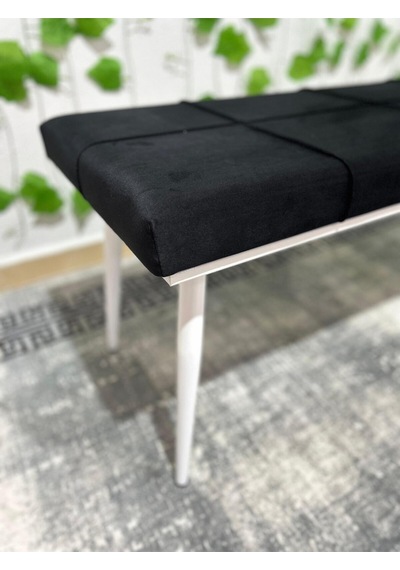 Özcan Metal Beyaz Metal Ayaklı Metal Kasalı Bench Mutfak Salon Antre Yatak Odası Balkon Puf Bank Siyah