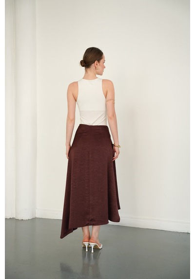 Verymoda Dantel Detaylı Saten Etek D2976 Kahve