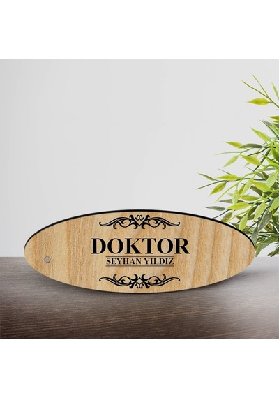 Kişiye Özel Mesleki Doktor Ahşap Oval Masa İsimliği - 2