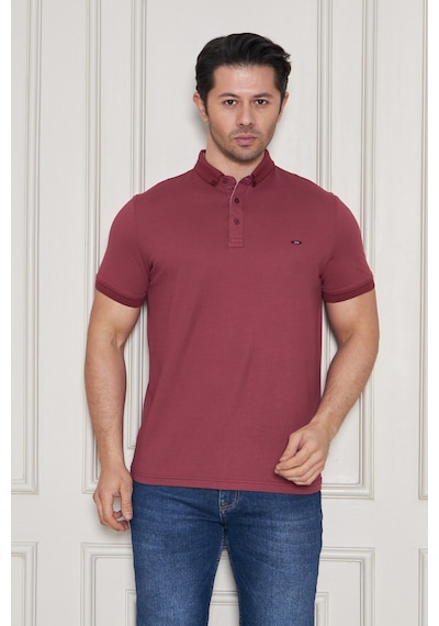 Jeus Erkek Pike Lacoste Kumaş Yakalı Bordo Tshirt
