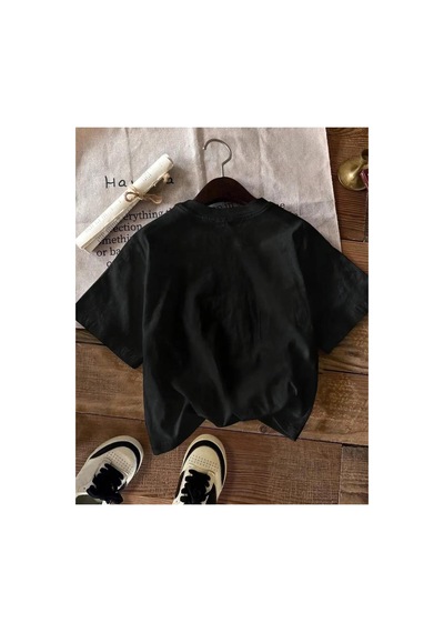 Herkesemoda Baskılı Basic T-shirt Siyah