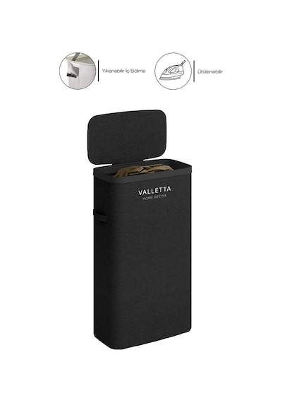Paloma 40l Tek Yıkanabilir Bölmeli Katlanabilir Kumaş Kirli Çamaşır Sepeti Ink Black