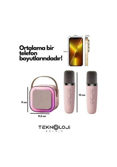 Çift Karaoke Mikrofonlu Kablosuz Bluetooth Hoparlör 5 Ses Efektli Rgb Hd Stereo Ses Usb/sd/fm
