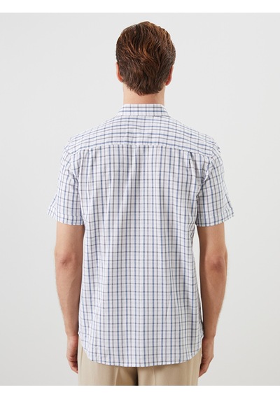 Lcwaıkıkı Classic Beyaz Regular Fit Kısa Kollu Ekose Poplin Erkek Gömlek