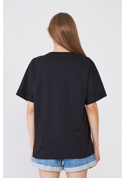 Hdm Kadın Siyah Basic Oversize %100 Pamuklu Rahat Kesim Günlük Tişört - H6041