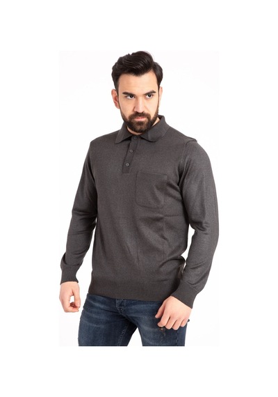 Nacar Store Erkek Füme Ince Yün Triko Örgü Polo Yaka Baba Kazak