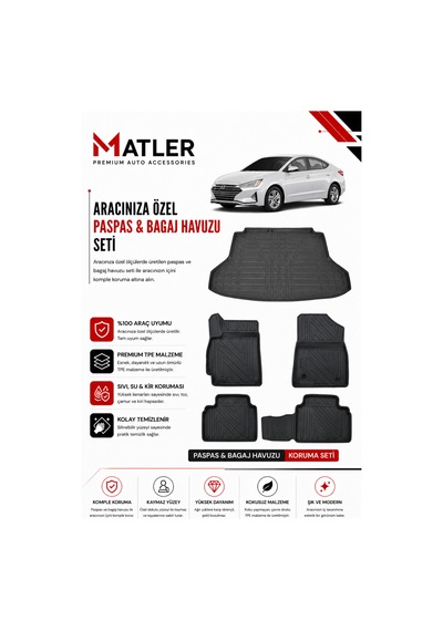 Hyundai Elantra 2016 Model 4d Ekstra Havuzlu Paspas Ve Bagaj Havuzu Set