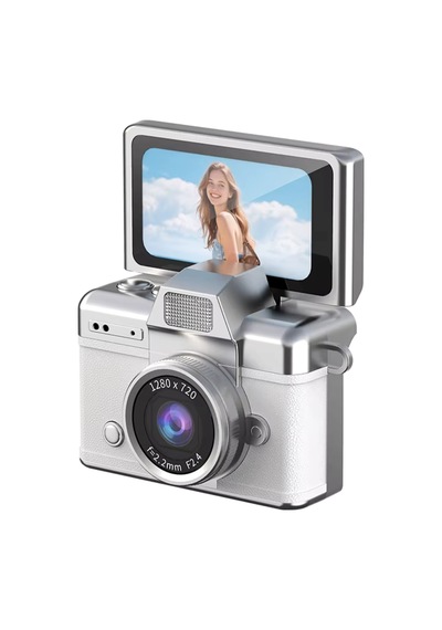 Cepaks Lk-027 Beyaz Retro Mini Dijital Fotoğraf Makinesi Hd Video, Katlanabilir Ekranlı 48 Mp Flaşlı