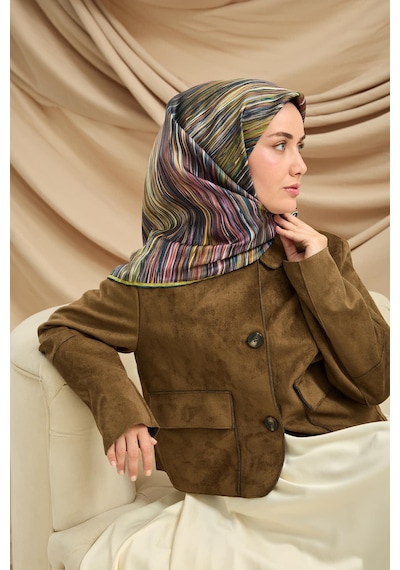 Silk Home Twill İpek Eşarp 11484-32 Petrol Yeşili, Yağ Yeşili, Sarı, Pembe, Yavruağzı
