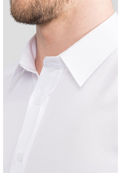 Tudors Modern Slim Fit Dar Kesim Armürlü Erkek Gömlek-13392 Beyaz