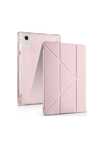 Lenovo Idea Tab Plus 12.1 2025 Tb361fu-tb361zu Uyumlu Kalem Bölmeli Dönebilen Üçgen Standlı Tri Folding Tablet Kılıfı - Rose Gold - T42077