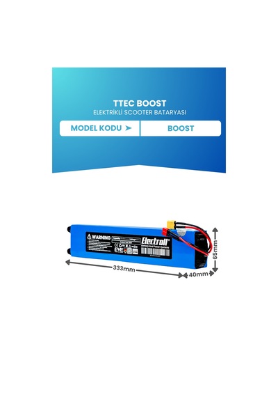 Ttec Boost Uyumlu Batarya Standart Kapasite 36v 10.400mah Elektrikli Scooter Bataryası Mavi