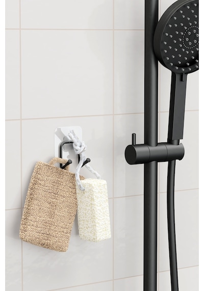 Zabata Yapışkanlı 2 Adet Çift Kancalı Banyo Mutfak Askısı Metal Askılık Duvar Askı Organizer Siyah