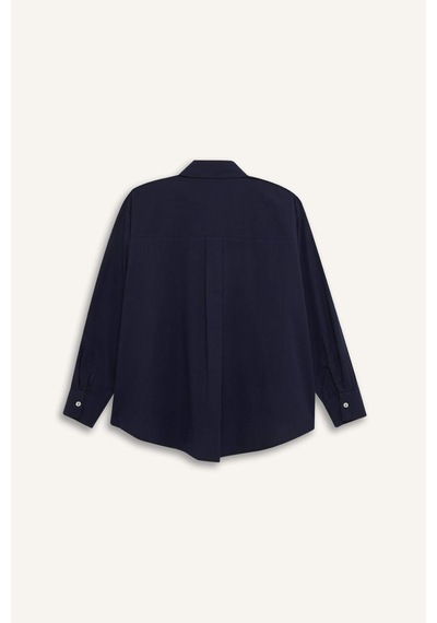 DeFacto Oversize Geniş Kalıp Poplin Basic Düz Uzun Kollu Gömlek E2677AX24WNNV245 Lacivert DeFacto Oversize Geniş Kalıp Poplin Basic Düz Uzun Kollu Gömlek E2677AX24WNNV245 Lacivert
