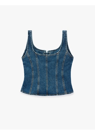 Koton Bağcık Detaylı Slim Fit Pamuklu U Yaka Kolsuz Denim Korse Bluz Koyu İndigo 7wal30010md Dark Indigo Koton Bağcık Detaylı Slim Fit Pamuklu U Yaka Kolsuz Denim Korse Bluz Koyu İndigo 7wal30010md Dark Indigo
