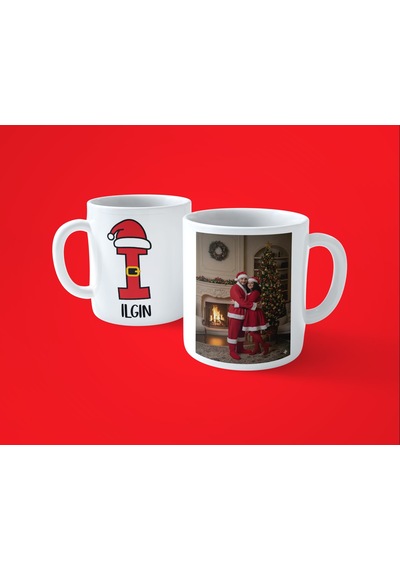 Yeni Yıla Özel I Harfli İsimli Noel Konseptli Fotoğraflı Kupa Bardak 07 Beyaz