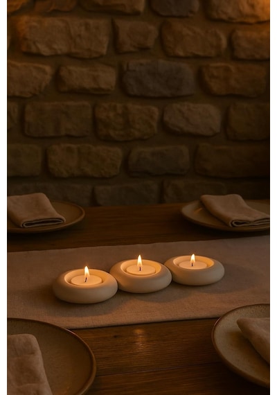 Dekoratif 3'lü Tealight Mumluk Seti Beton Görünümlü, Modern Tasarım Standart