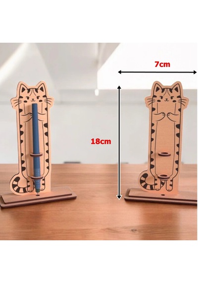 Boyanabilir Ahşap Kedi Kalemlik - 3mm Mdf Lazer Kesim Hobi Seti 10 Adet