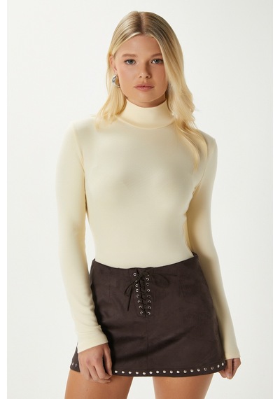 Ritnice Kadın Feel Lux Touch Dik Yaka Tereyağı Sarısı Uzun Kol Soft Bluz Tereyağı Sarısı