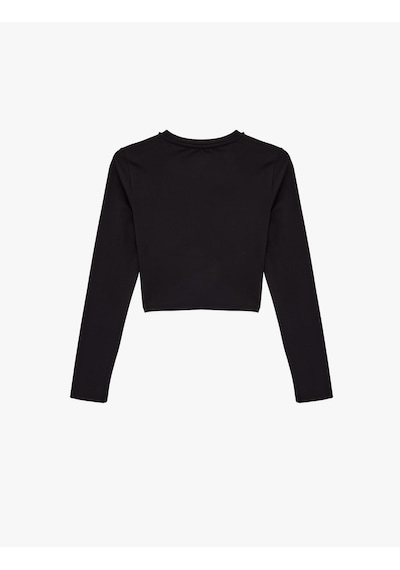 Koton İnterlok Uzun Kollu Bisiklet Yaka Slim Fit Spor Crop Tişört Siyah 6wak10313nk Siyah