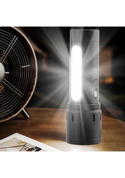 Şarjlı Led El Feneri Kamp Lambası - 5000 Mah Powerbank, Teleskopik Zoom, Acil Durum Sos , Kamp, Av, Balıkçılık Ve Outdoor Kullanım Gri