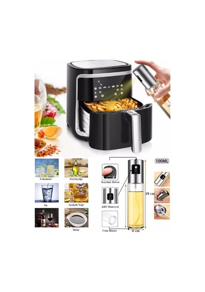 Zeytinyağı/sirke/yağ Püskürtücü Cam Sprey Yağdanlık 100ml - Airfryer Pişirme Öncesi Sprey Yağlık Gri Diğer
