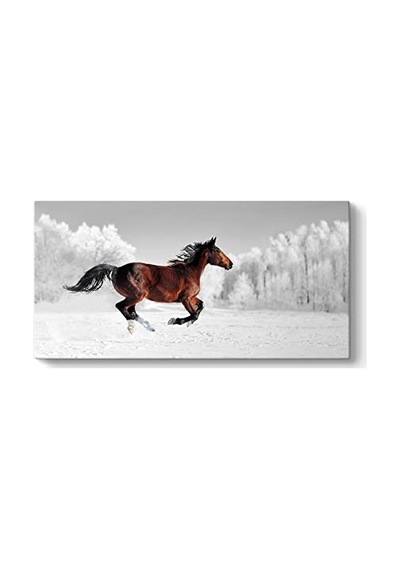 Karlı Manzarada Koşan At Tablosu 60 X 30