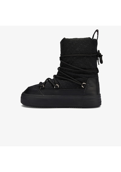 Tommy Hilfiger Lace-up Monogram Kadın Siyah Bot Düz Fw0fw08430 Siyah